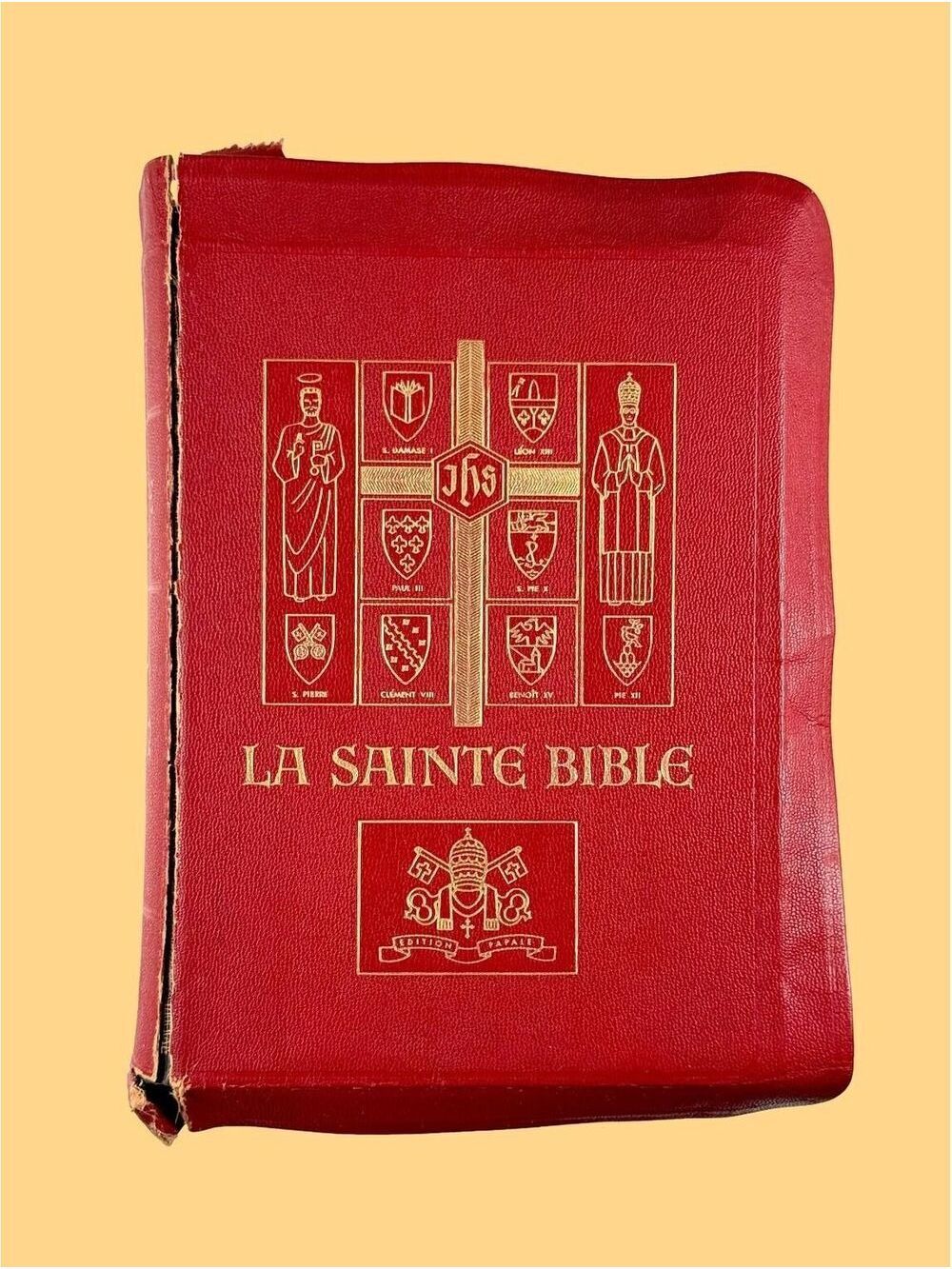 1956 La Sainte Bible Edition Papale Red Cover Catholic Press French Language